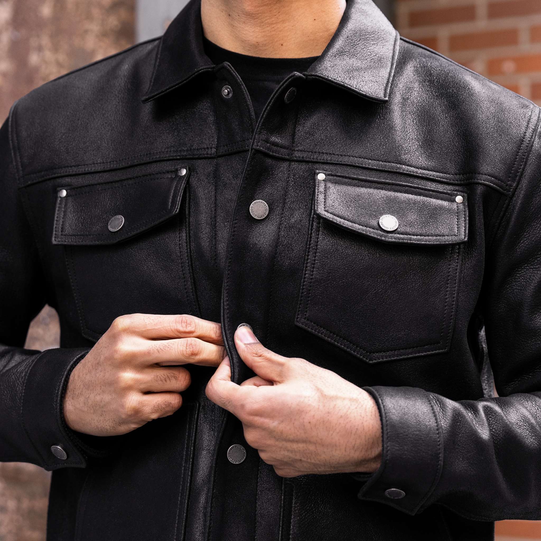 ジャケット・アウター rough out motorcycle jacket Men's Roughout Cruiser Jacket In Black Leather - Thursday