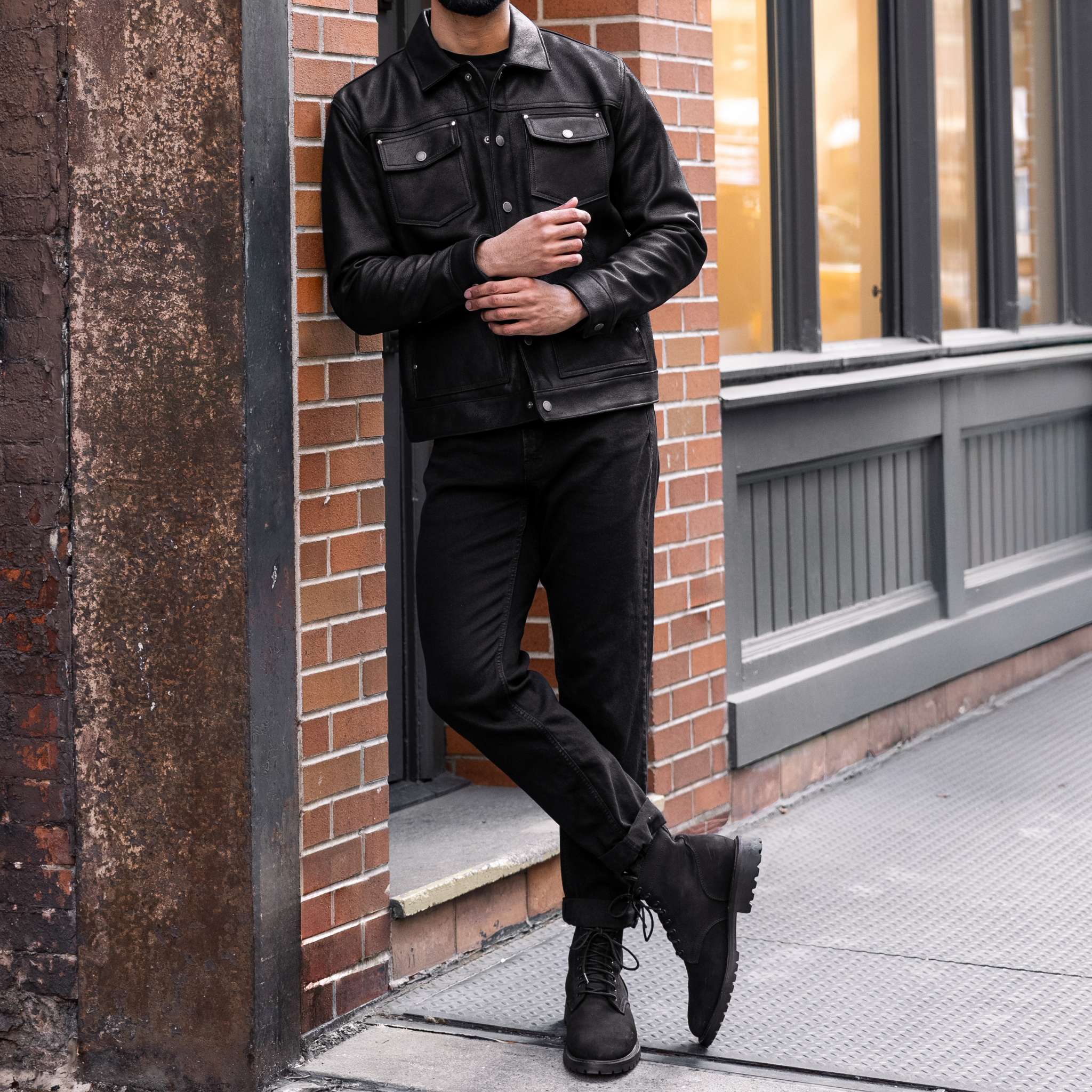 ジャケット・アウター rough out motorcycle jacket Men's Roughout Cruiser Jacket In Black Leather - Thursday