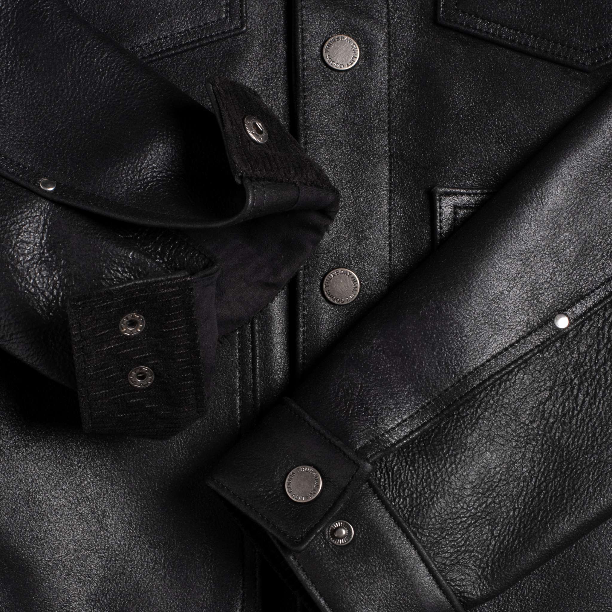 ジャケット・アウター rough out motorcycle jacket Men's Roughout Cruiser Jacket In Black Leather - Thursday