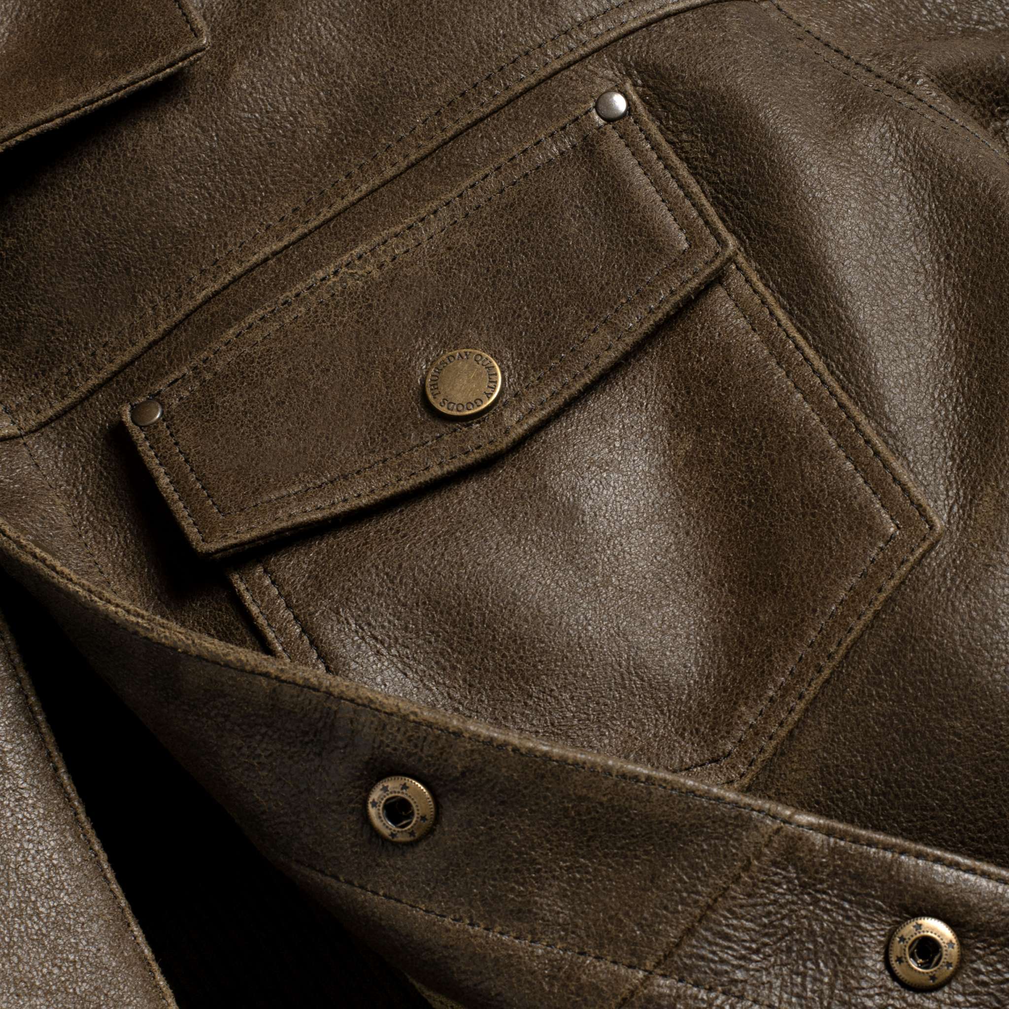 Men's Roughout Cruiser Jacket In Dark Olive Leather - Thursday