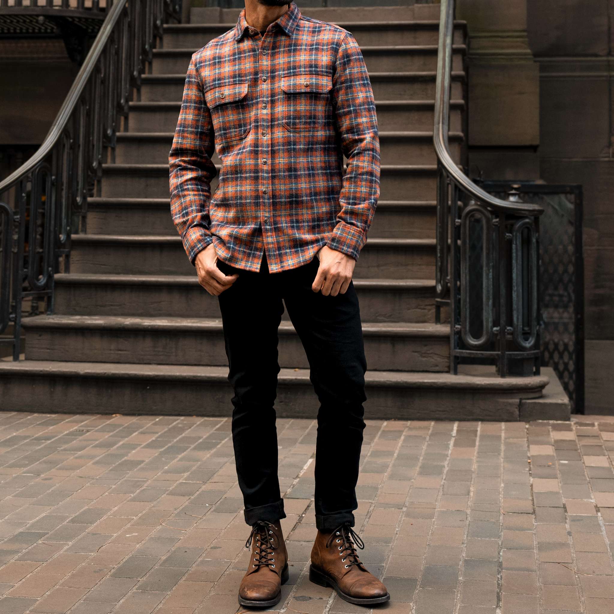 open lace back dress Men's Orange Flannel Shirt