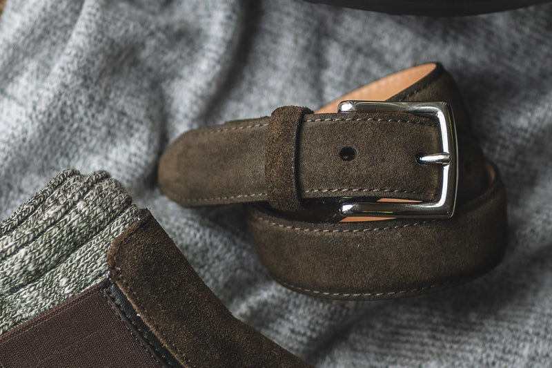 Women's Classic Leather Belt Dark Olive Suede - Main Image