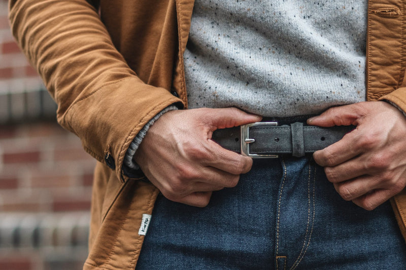 Men's Classic Leather Belt In Shadow Grey Suede Men's Classic Leather Belt In Shadow Grey Suede