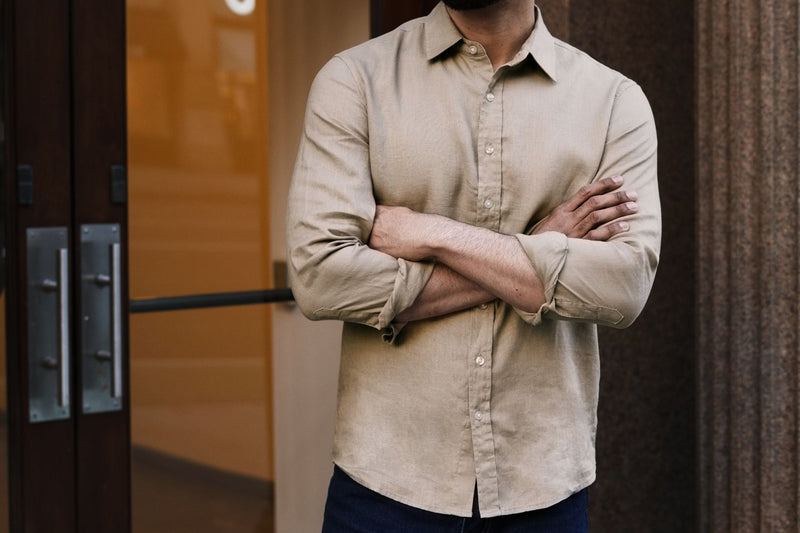 Men's Lightweight 100% Linen Shirt In Taupe - Thursday Men's Lightweight 100% Linen Shirt In Taupe - Thursday