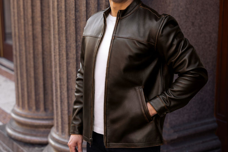 Men's Rider Jacket In Brown 'Java' Leather - Thursday Boot Company