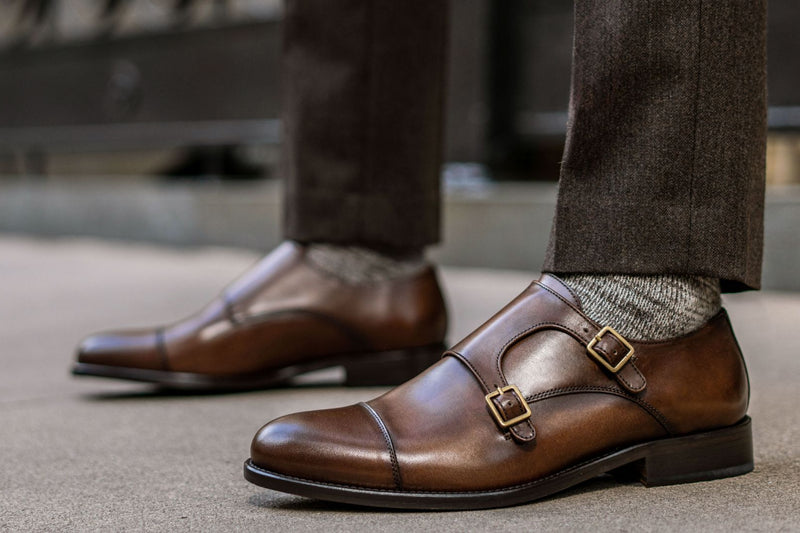 Men's Saint Double Monk Shoe In Brown 'Cinnamon' Leather - Thursday