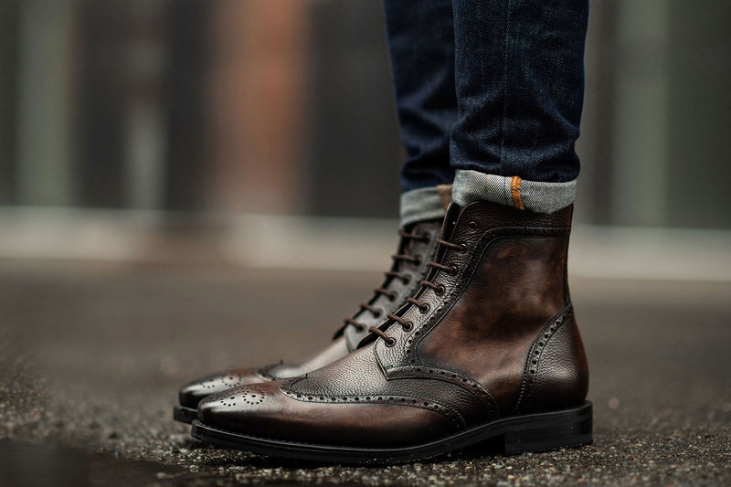 Men's Wingtip Boot In Dark Oak Brown Leather - Thursday Boot Company