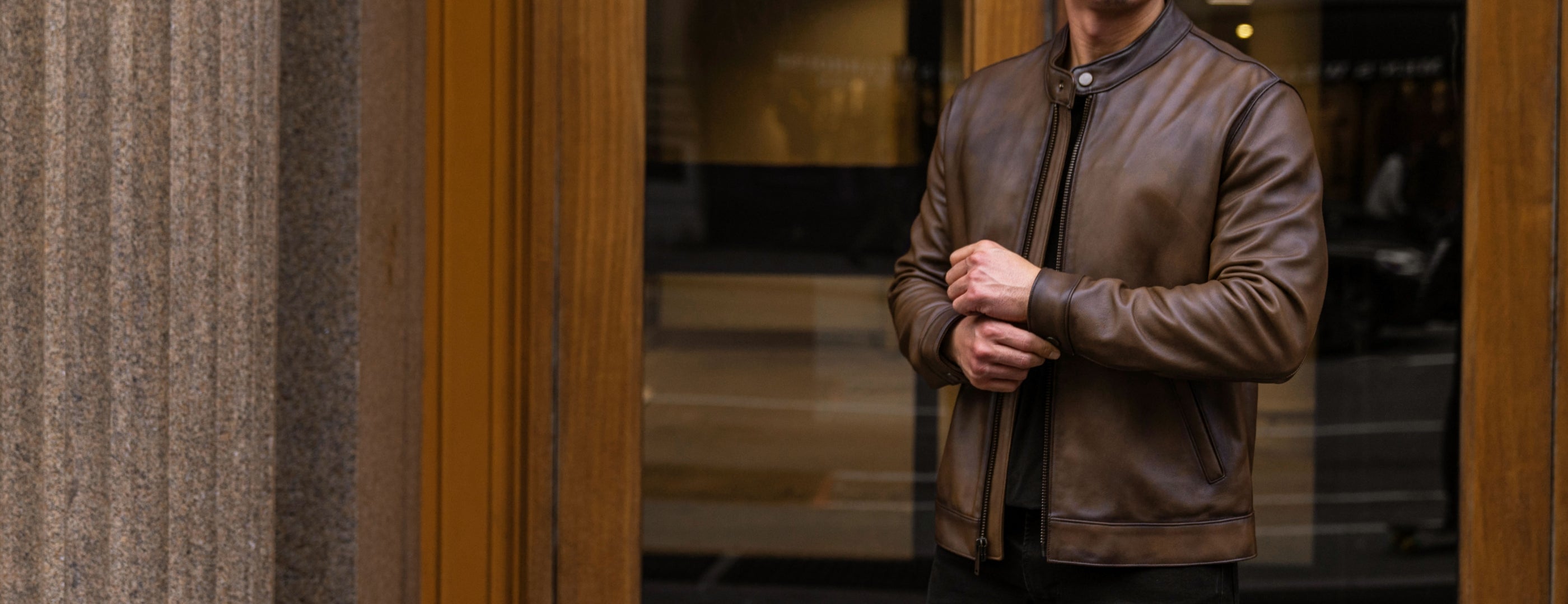 Men's Racer Jacket In Brown 'Anejo' Leather - Thursday