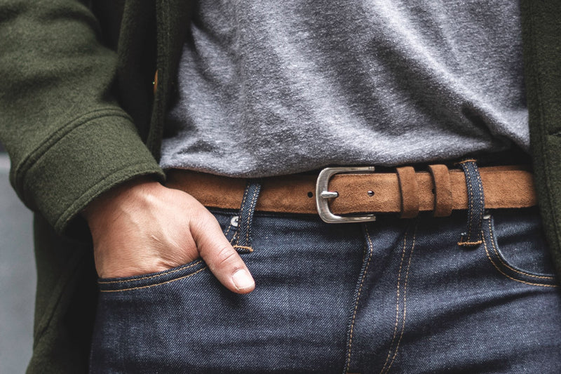 Men's Slim Leather Belt In Cognac Suede - Thursday Boot Company Men's Slim Leather Belt In Cognac Suede - Thursday Boot Company