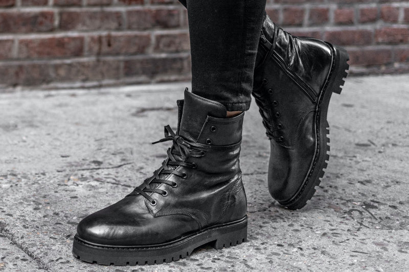 Women's Combat Boot In Black Leather - Thursday Boot Company
