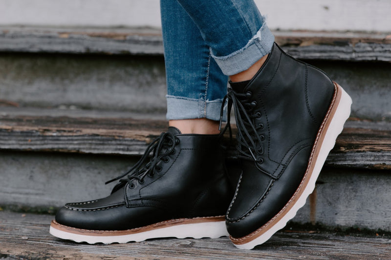 Women's Diplomat Moc Toe Boot In Black Leather - Thursday Boot Company
