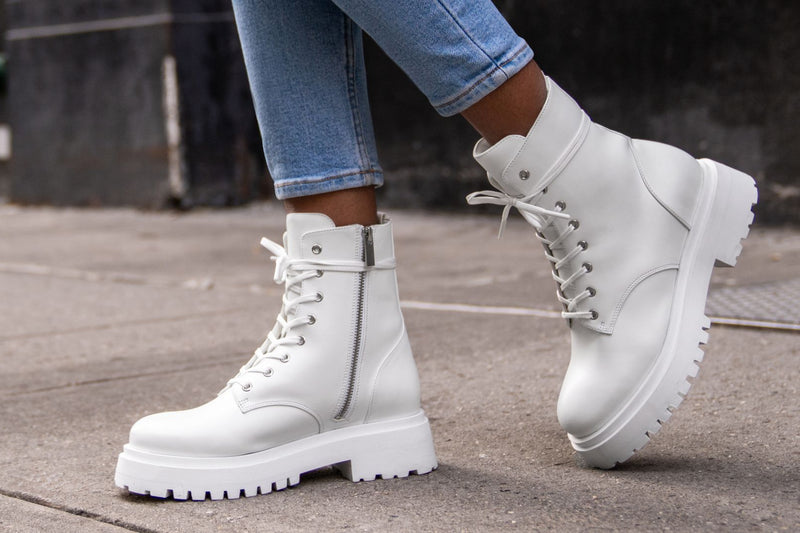 Women's Dolce Zip-Up Boot In White Vegan Leather - Thursday Women's Dolce Zip-Up Boot In White Vegan Leather - Thursday