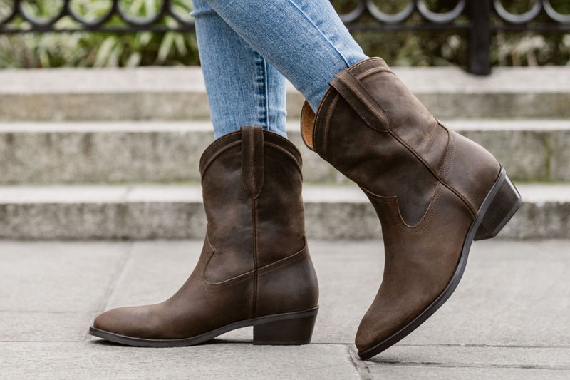 Women's Liberty Western Ankle Boot in Tobacco Brown Leather - Thursday