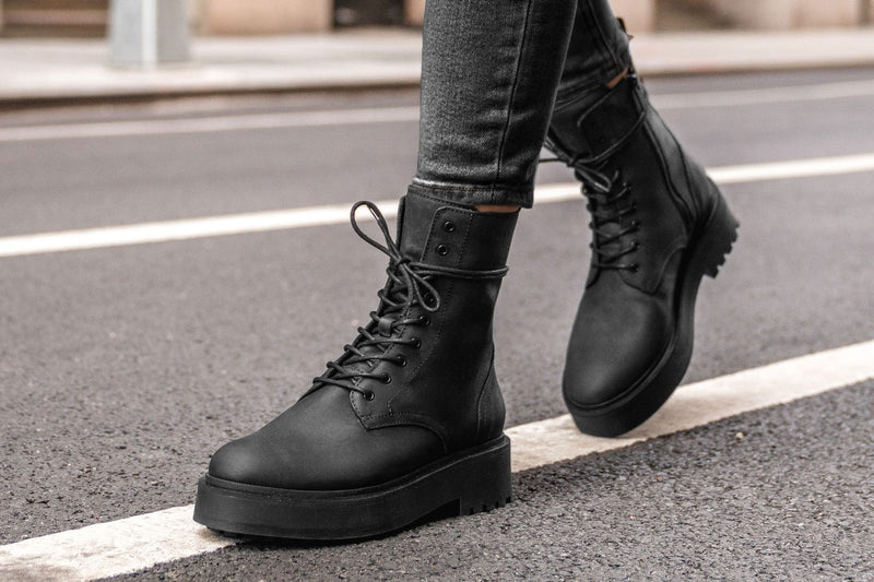 Leather platform combat boots