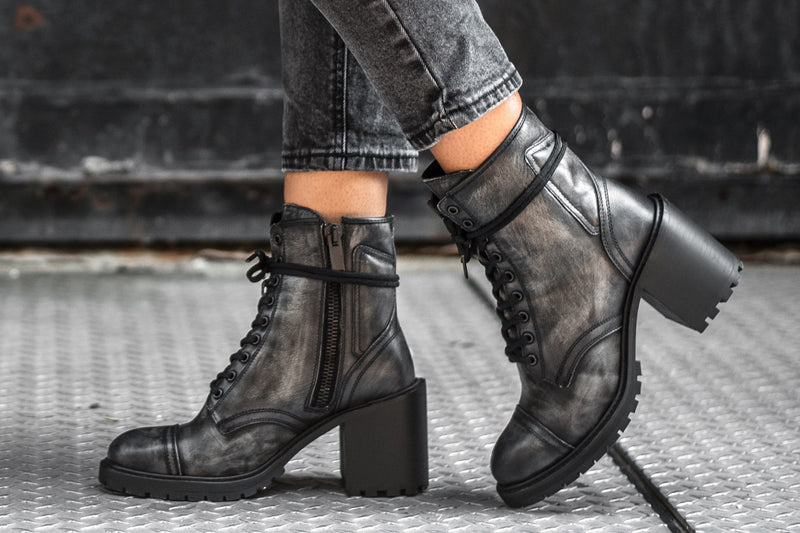 Women's Rebel High-Heel Zip-Up Boot In Black Leather - Thursday Boots