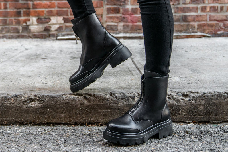 Women's Ryder Platform Zip-Up Boot In Black Leather - Thursday Boots