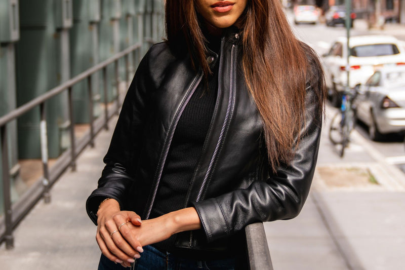 Women's Black Leather Motorcycle Jacket - Thursday Boot Company