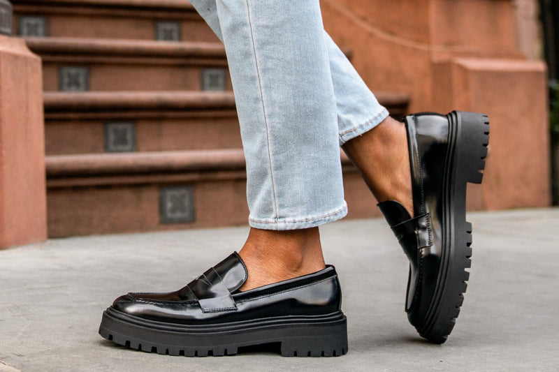 Women’s Penny Platform Lug Sole Loafer In Black Leather - Thursday