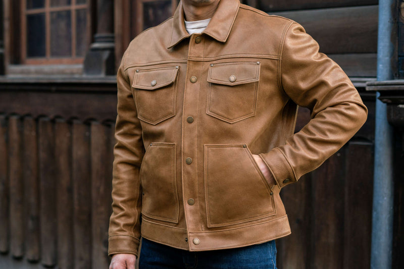 Rust Color Rough Out Jacket Men's Roughout Cruiser Jacket In Tan