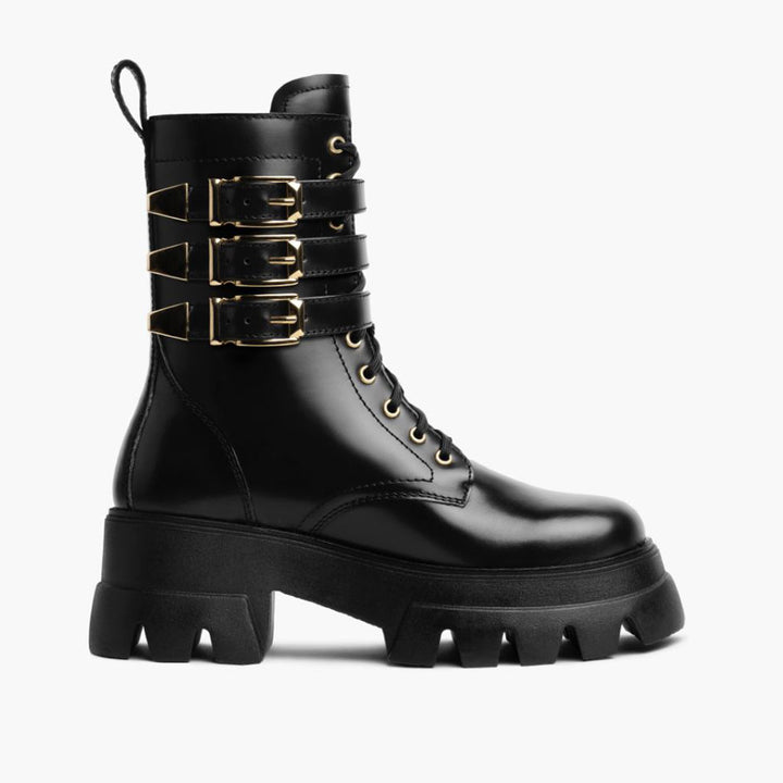 Women's Dynasty Combat Boot in Black & Gold - Thursday Boot Company