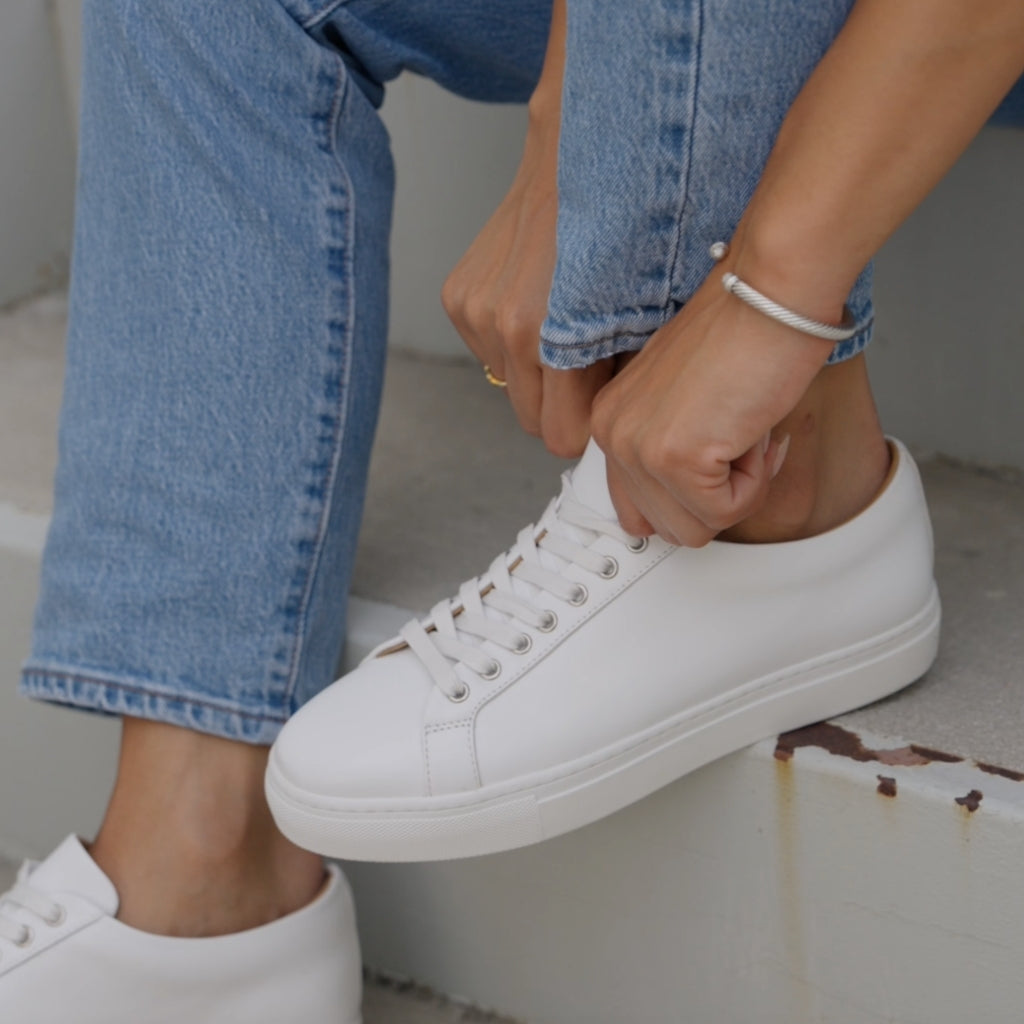 Elevating Office Attire: Smart-Casual Outfits with Women's Leather White Sneakers