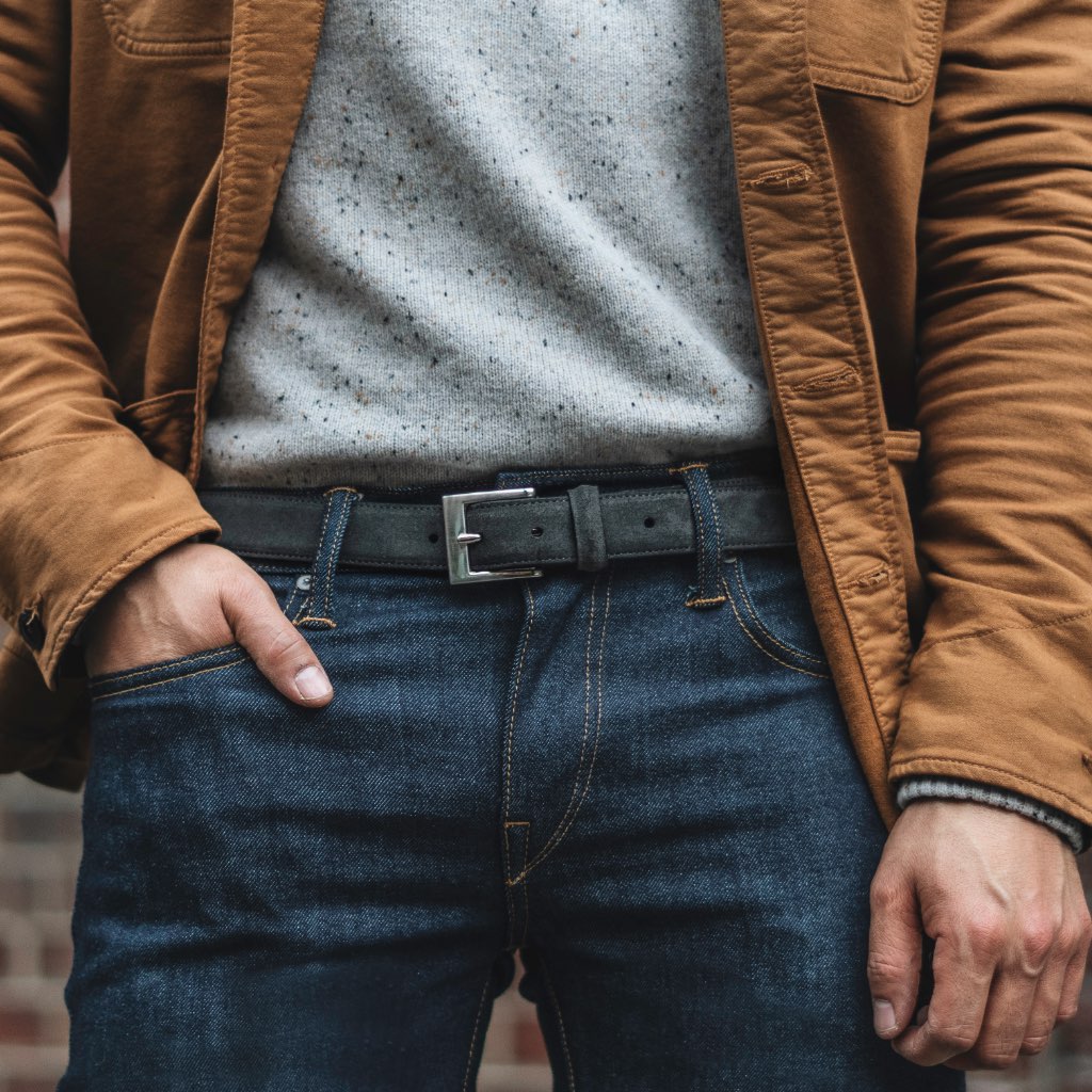 Men's Classic Leather Belt In Shadow Grey Suede