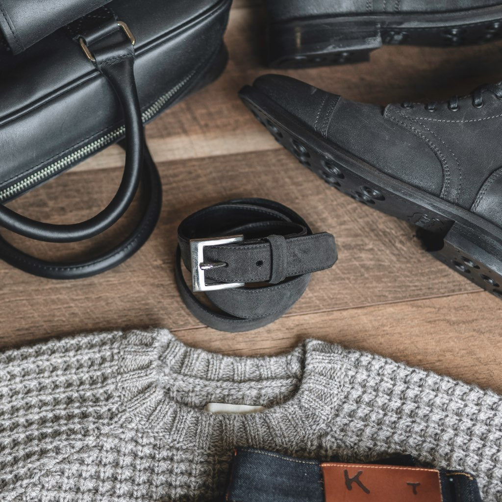 Men's Classic Leather Belt In Shadow Grey Suede - Thursday Boots