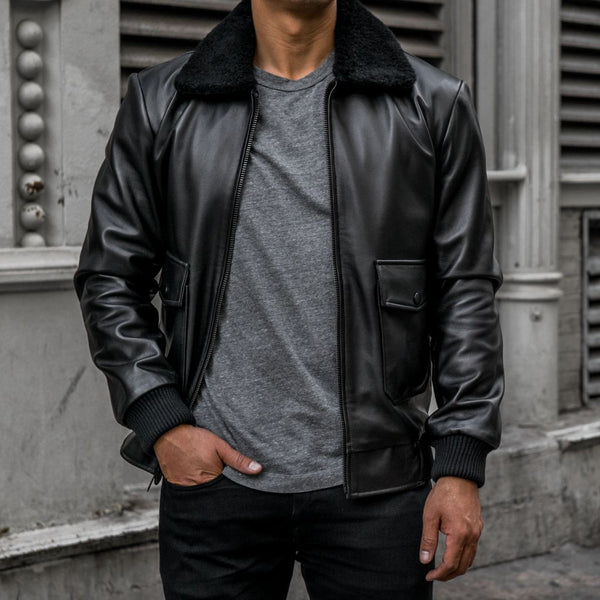 Men's Flight Jacket In Black Leather - Thursday Boot Company