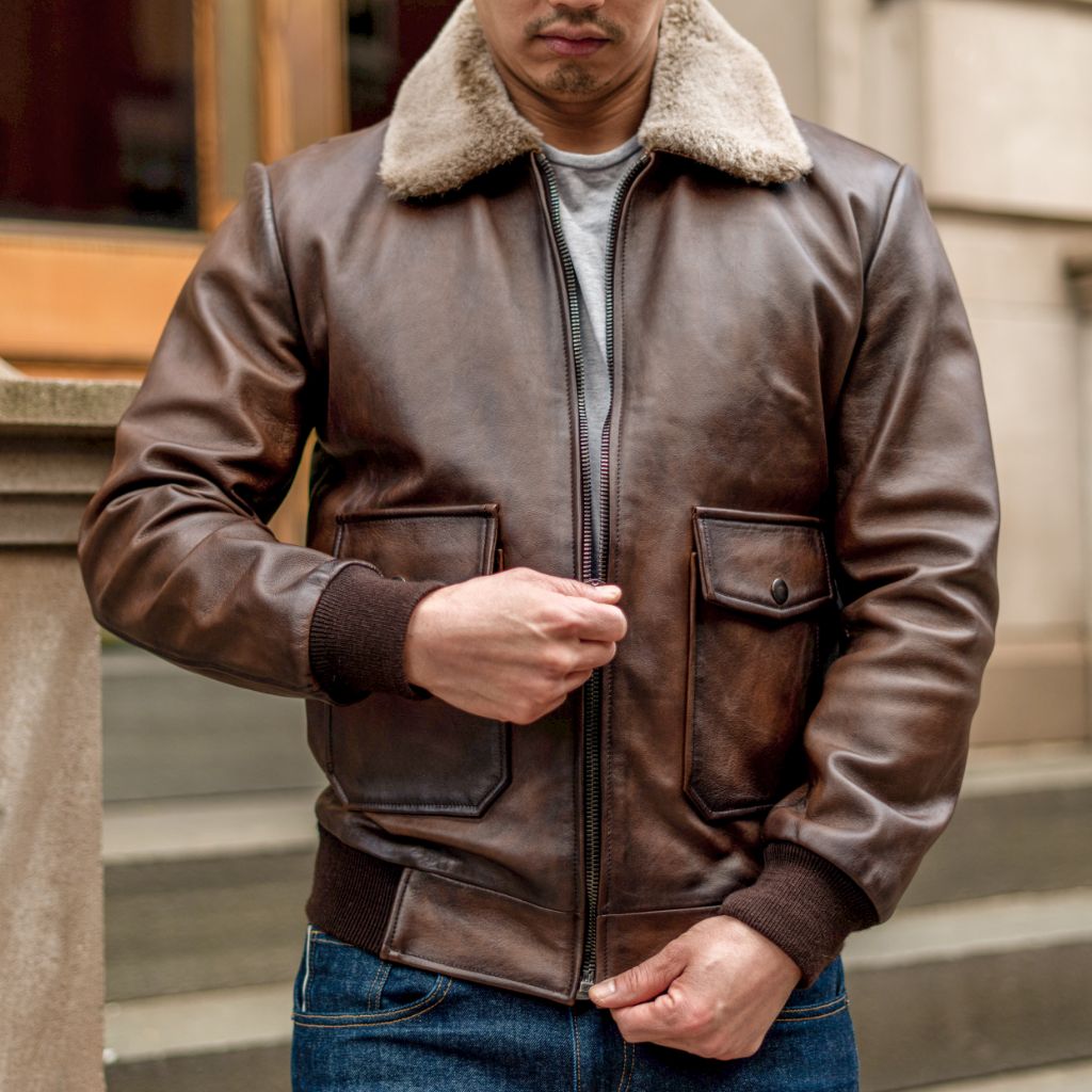 Leather pilot top jacket