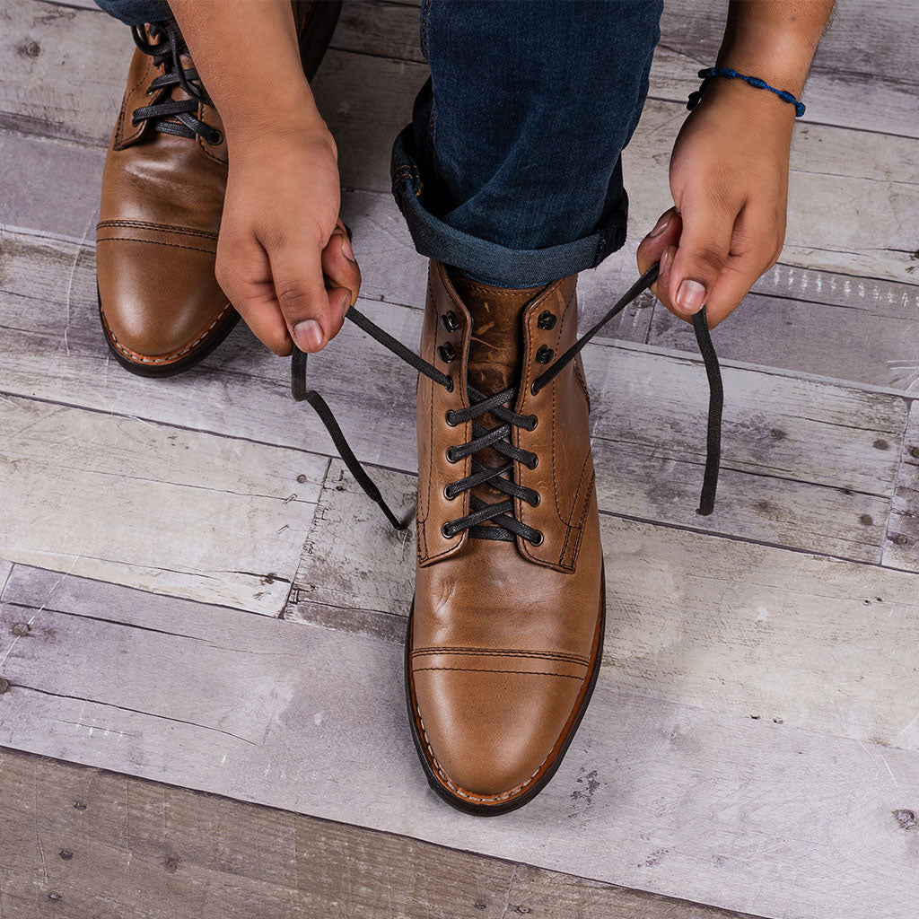 55 Flat Waxed Cotton Boot Laces in Brown - Thursday Boot Company