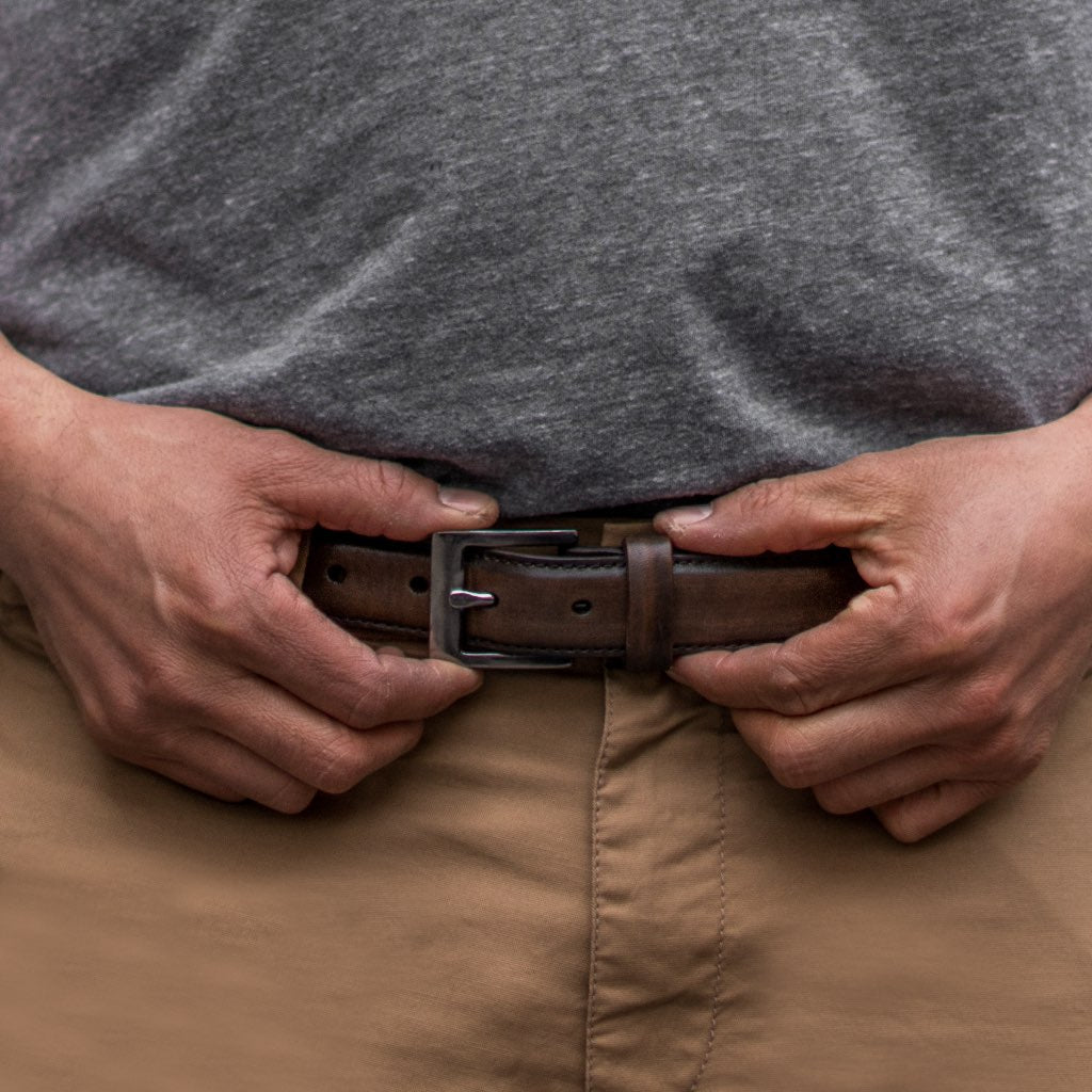 Men's Slim Leather Belt In Black Coffee - Thursday Boot Company