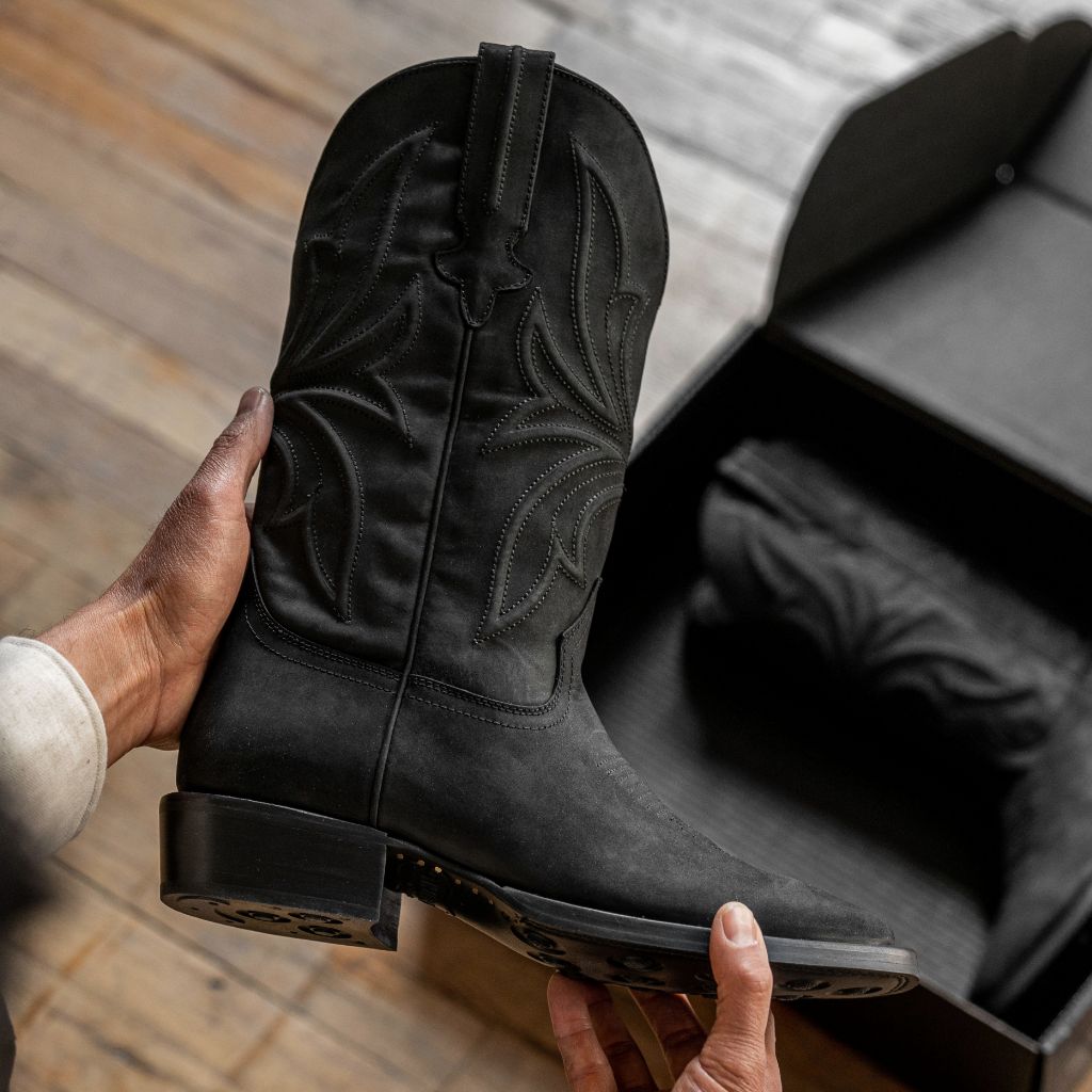 black square toe cowboy boots for men