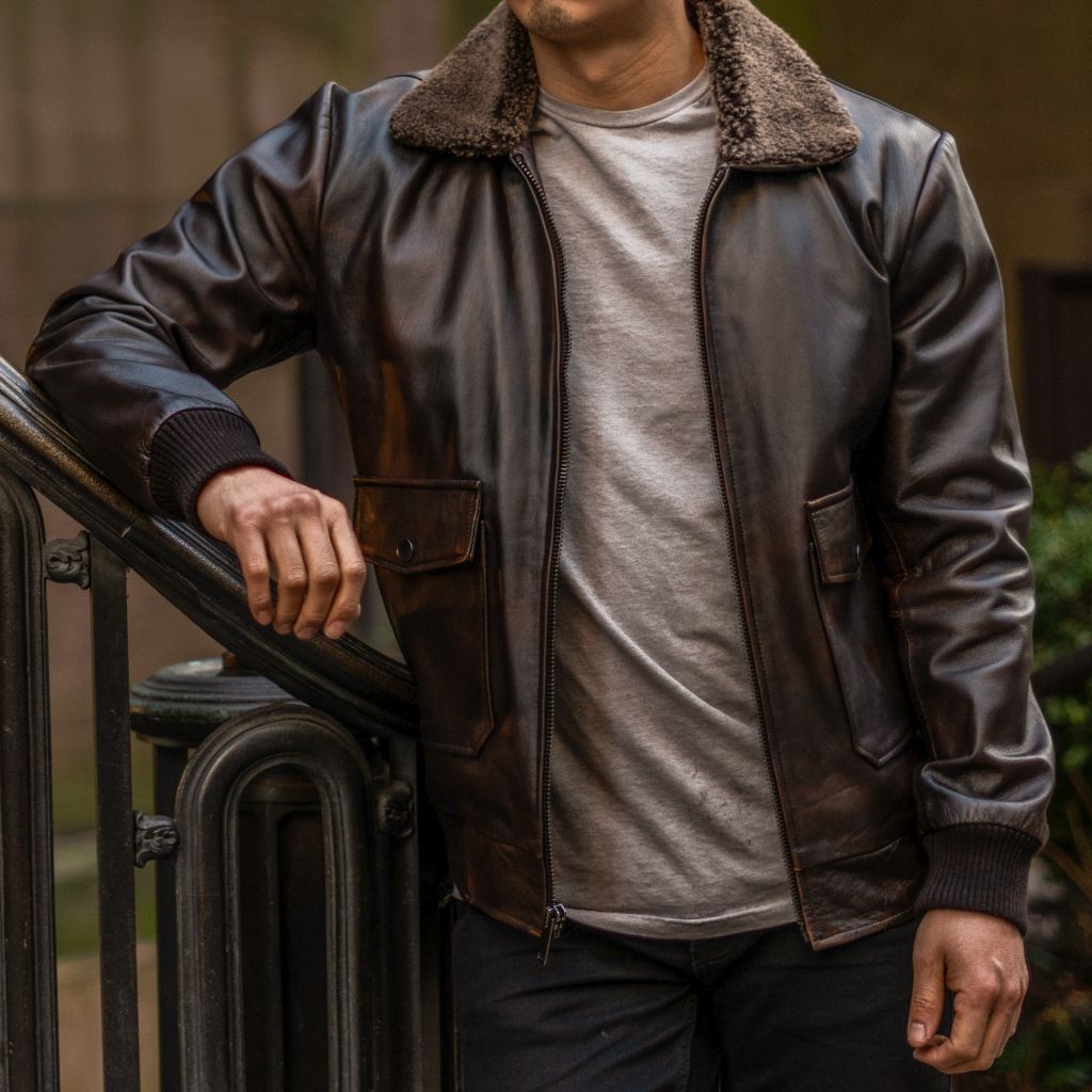 Mens Flight Jacket In Rich Brown Black Coffee Leather Thursday 