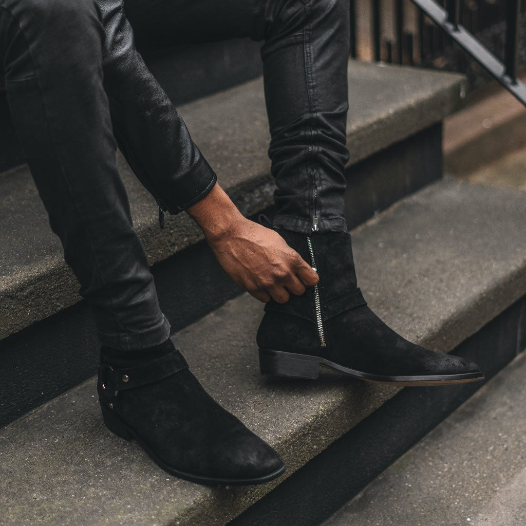 Men's Harness O-Ring Boot In Black Suede - Thursday Boot Company Men's Harness O-Ring Boot In Black Suede - Thursday Boot Company