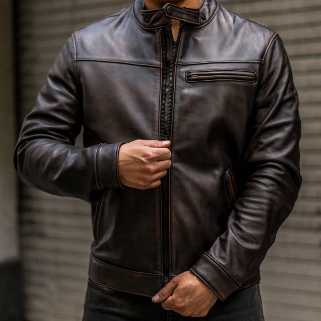 Men's Flight Jacket In Rich Brown 'Black Coffee' Leather - Thursday