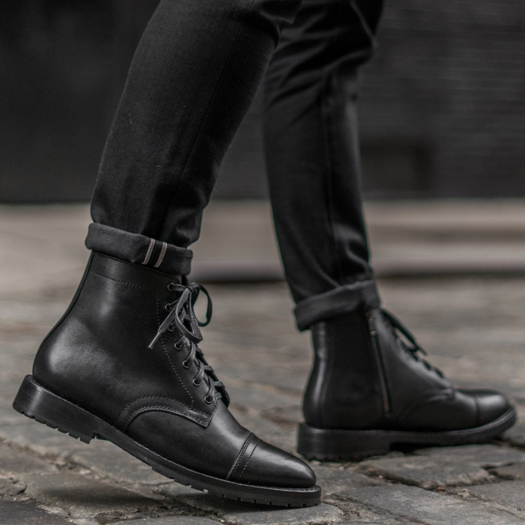 Men&rsquo;s Lug Sole Major Zip-Up Boot In Black Leather - Thursday Boots