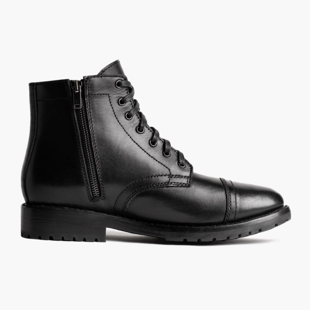 Men's Lug Sole Major Zip-Up Boot In Black Leather - Thursday Boots