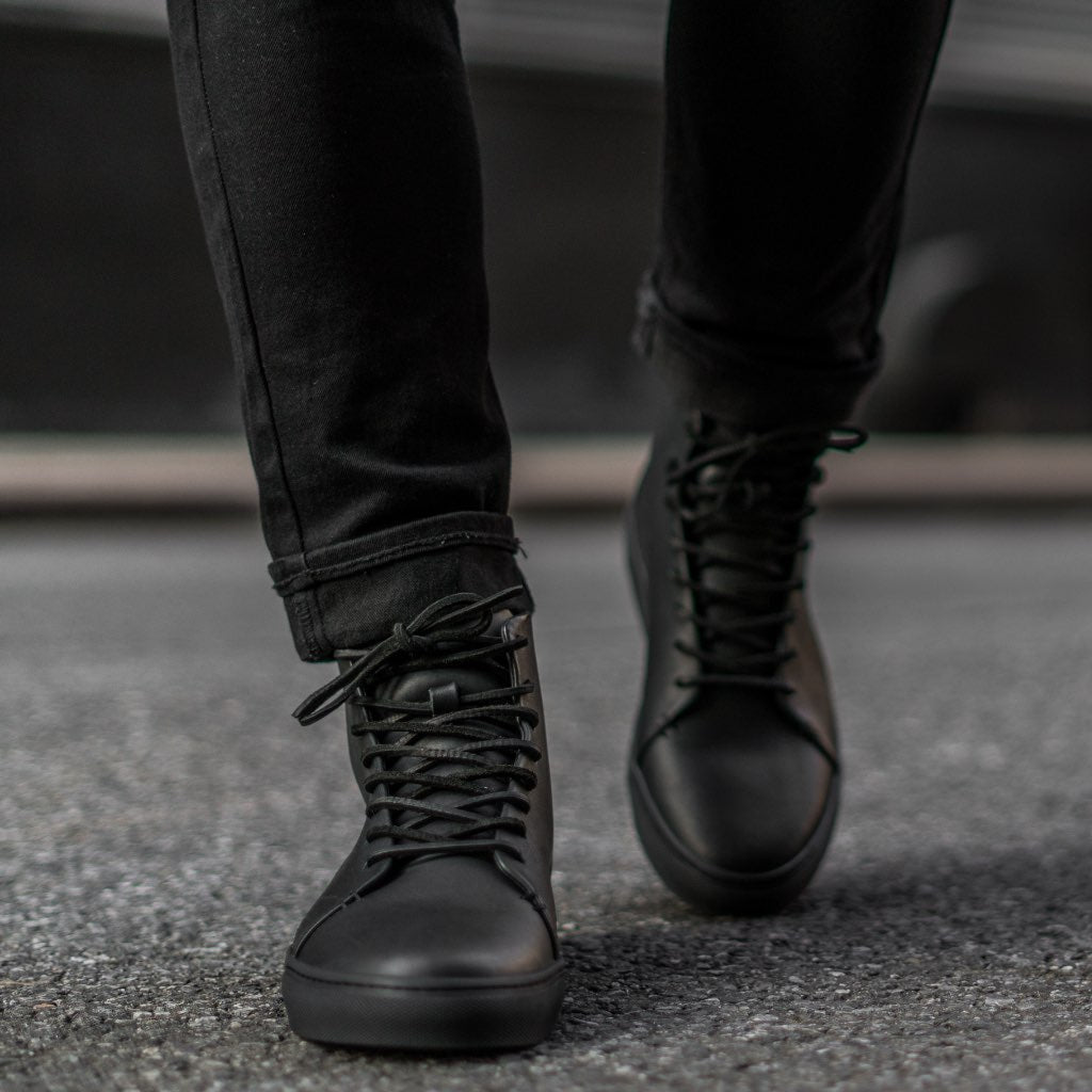 Mens black leather high top shoes Clearance