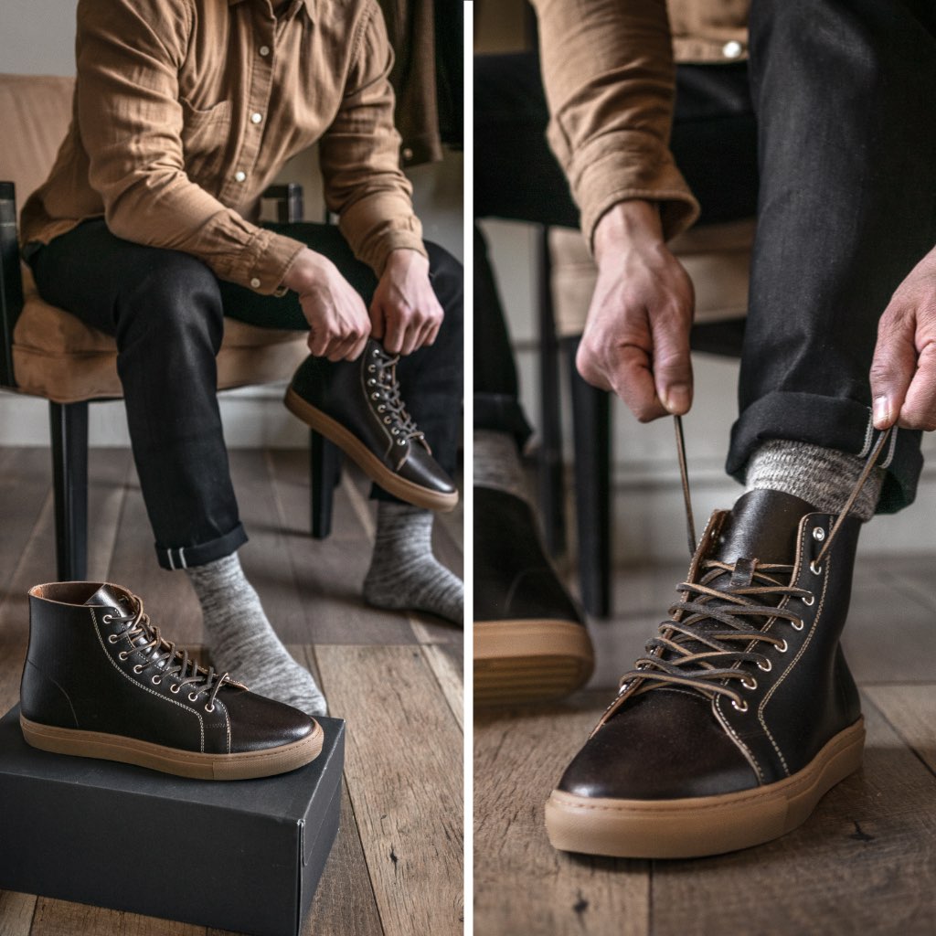 Men's Premier High Top Sneaker In Cacao Brown Leather