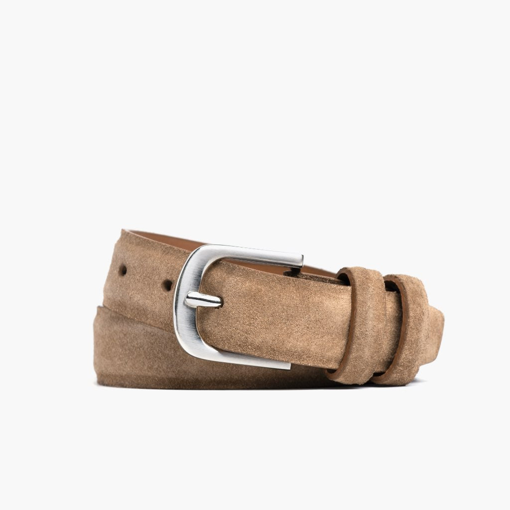 Men's Slim Leather Belt In Sandstone Tan Suede - Thursday Boot Company