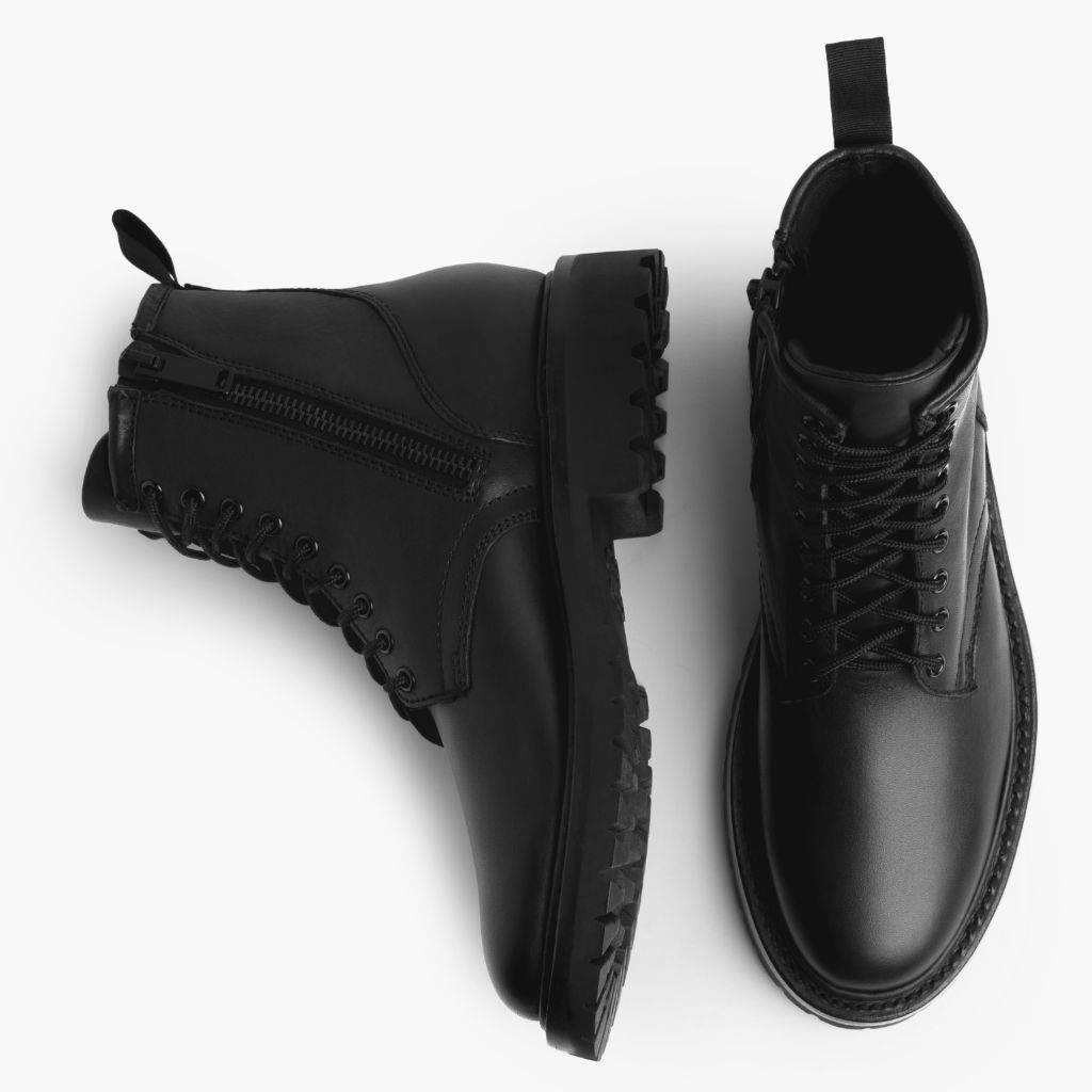 Men's Stomper Zip-Up Boot in Black Leather - Thursday Boot Company