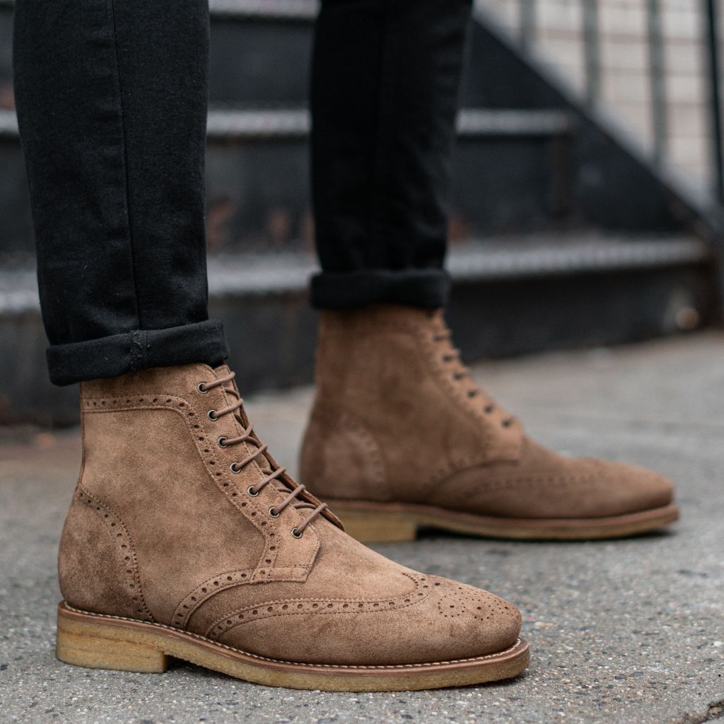 Men's Wingtip Boot In Light Brown 'Caramel' Suede Thursday Boots