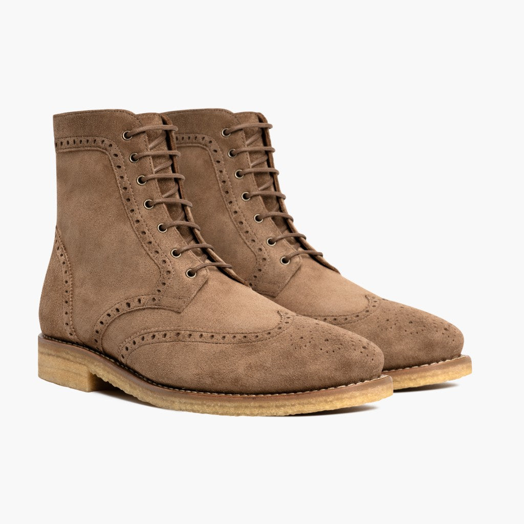 Men's Wingtip Boot In Light Brown 'Caramel' Suede Thursday Boots