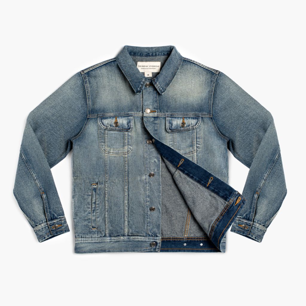 Wewewow - Collared Washed Mock Two Piece Hood Button Denim Jacket | YesStyle