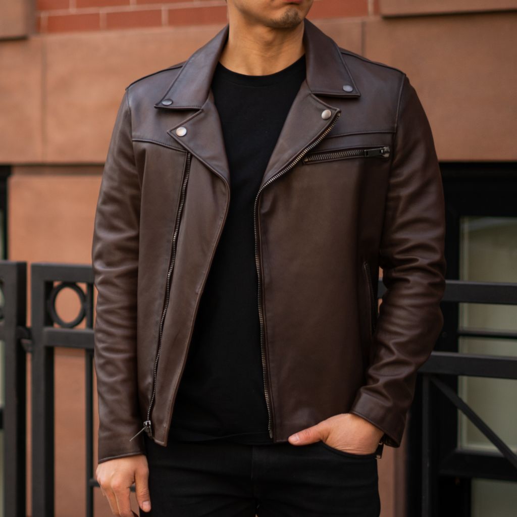 Men's Moto Jacket In Rich Brown 'Old English' Leather - Thursday