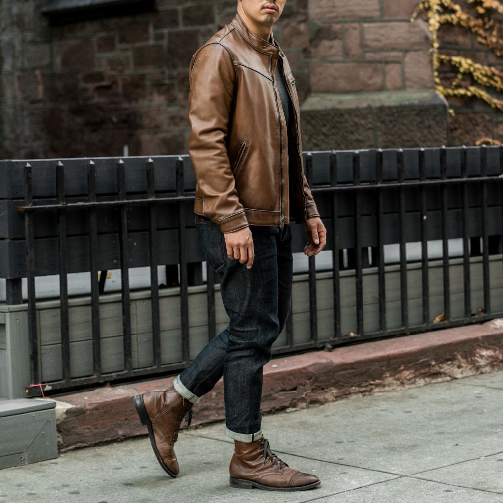Men's Roadster Jacket In Tan 'Walnut' Leather Thursday Boot Company