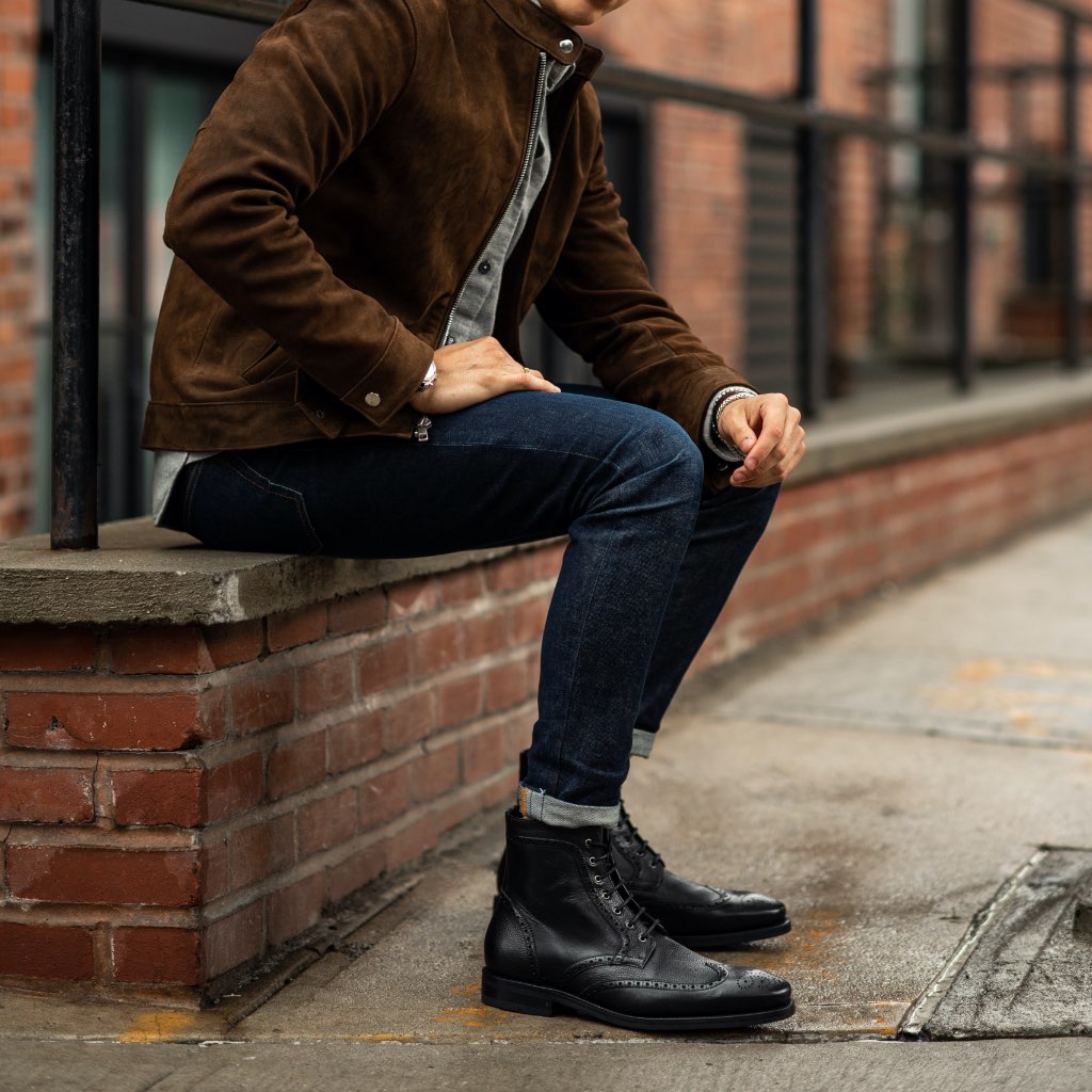 Cap Toe Mens Dress Boots Black Leather Wingtip Black Cap Toe Mens Dress Boots Black Leather Wingtip Black