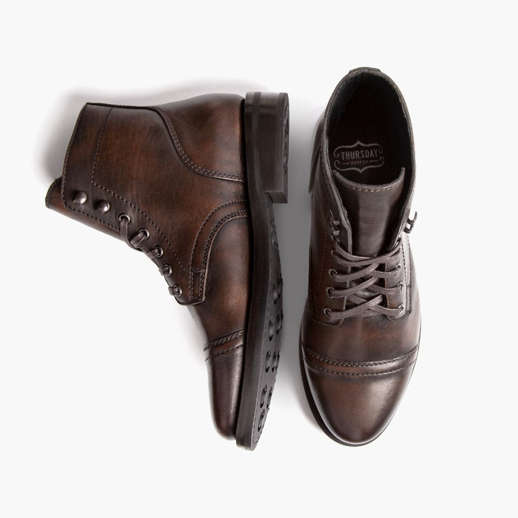 Men's Executive Cap Toe In Black Coffee Leather - Thursday