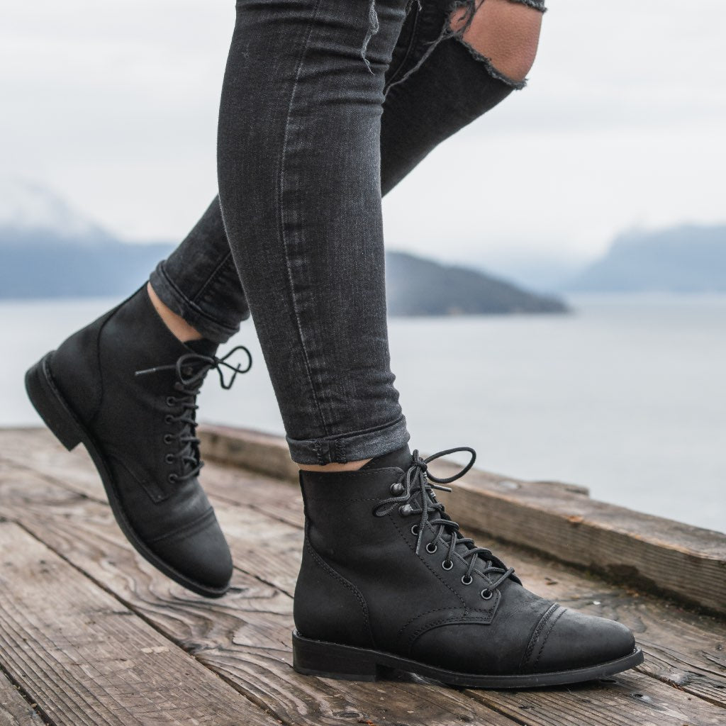 Women's Captain Lace-Up Boot In Black Matte Thursday Boot Company