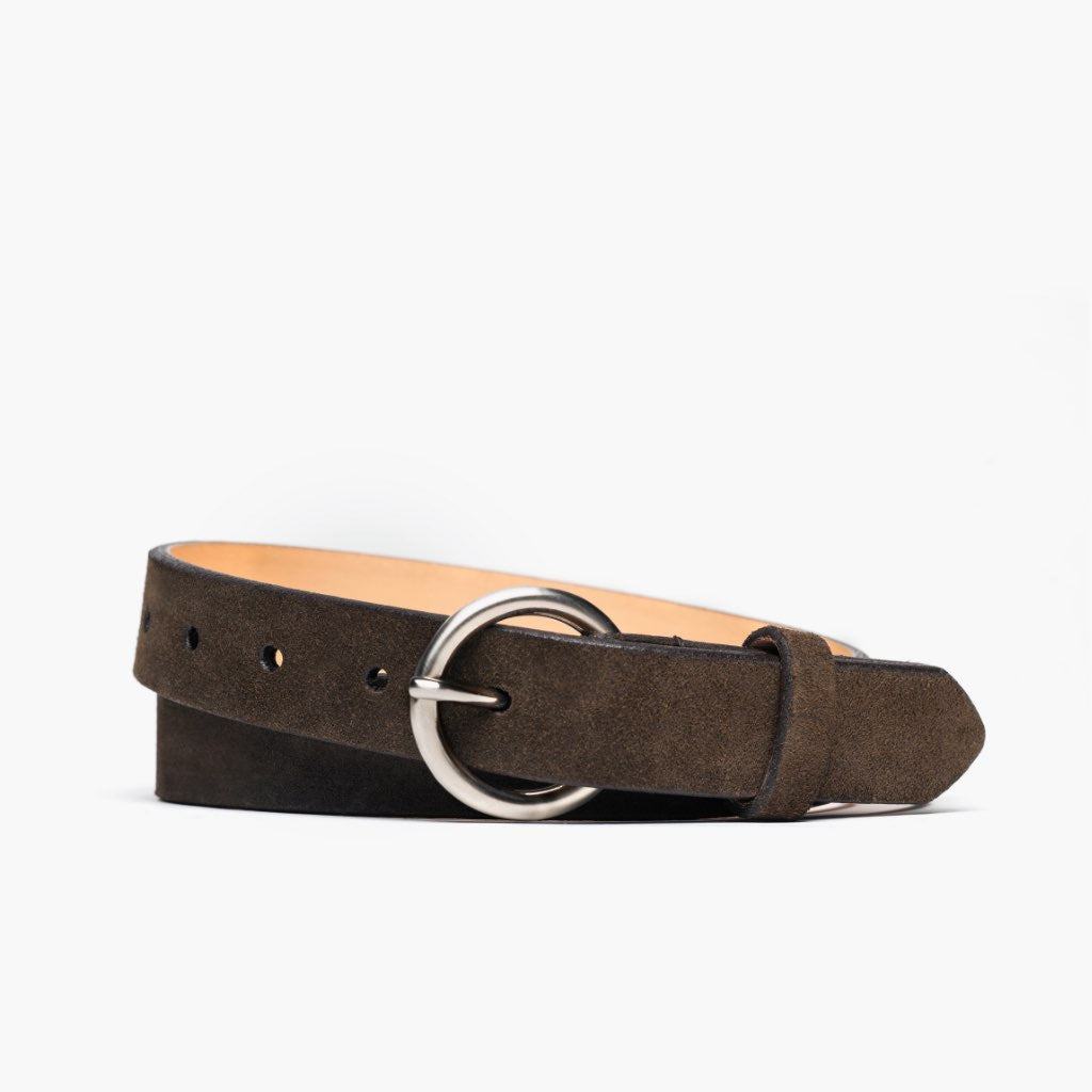 Women's Circle Leather Belt Dark Olive Suede - Main Image